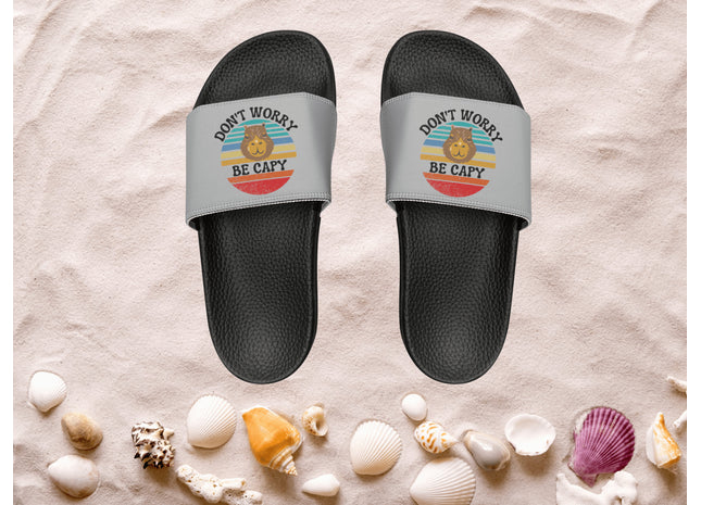 Men's Beach Sandals | Capybara Sandals | Youth Flip Flops | Men's Slide Sandals | Retro Sandals | Don't Worry Be Capy Gray Shoes