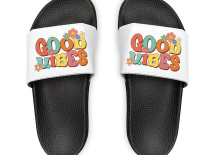 Kids Beach Sandals | Youth Flip Flops | Childrens Slide Sandals | Retro Sandals | Good Vibes White Shoes
