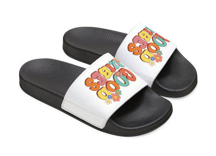 Kids Beach Sandals | Youth Flip Flops | Childrens Slide Sandals | Retro Sandals | Good Vibes White Shoes