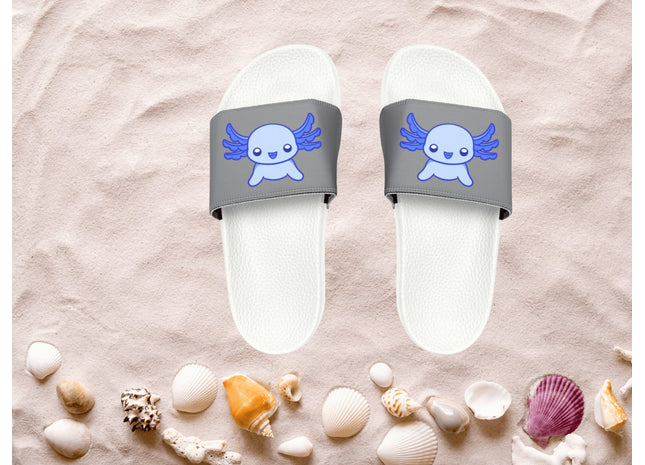 Kids Beach Sandals | Axolotl Sandals | Youth Flip Flops | Childrens Slide Sandals | Dark Blue Animal Sandals