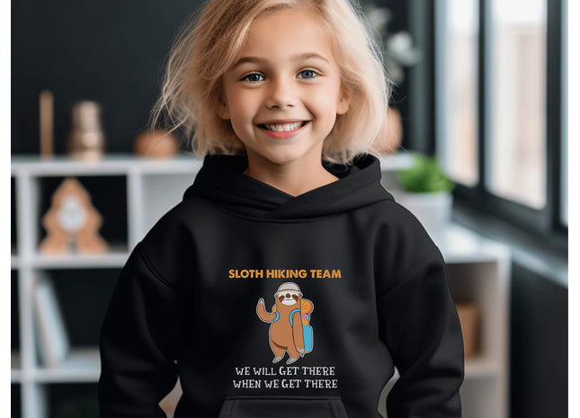 Sloth Hiking Team Sweatshirt | Youth Hooded Sweatshirt | Animal Lover Gift | Child Sloth Gift | Sloth Hoodie
