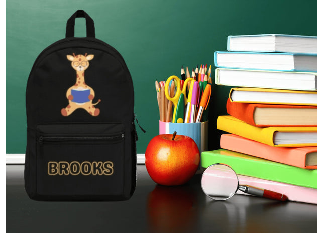 Kids Giraffe School Backpack | Personalized School Bag | Back to School | Black Book Bag