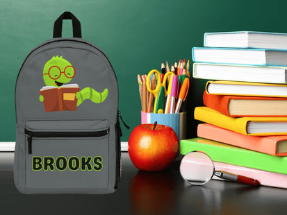 Kids Bookworm School Backpack | Personalized School Bag | Back to School | Dark Gray Book Bag