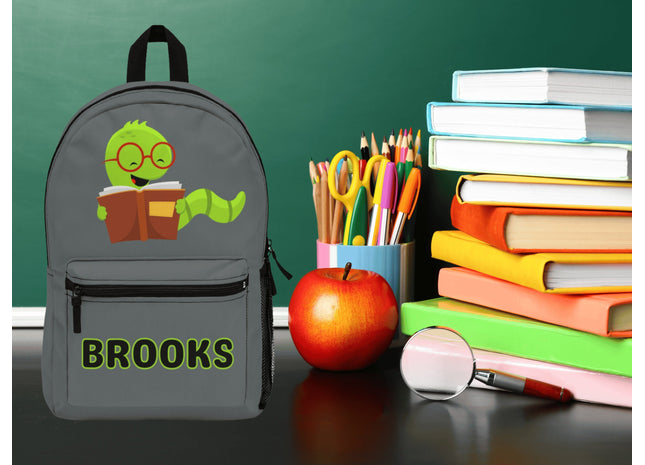 Kids Bookworm School Backpack | Personalized School Bag | Back to School | Dark Gray Book Bag