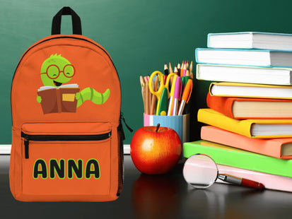 Kids Bookworm School Backpack | Personalized School Bag | Back to School | Dark Green Book Bag