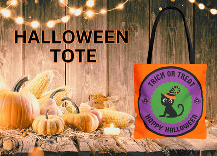 Halloween Bag | Trick or Treat Bag | Black Cat Tote Bag | Kids Candy Bag