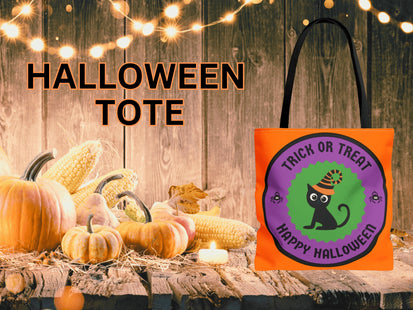 Halloween Bag | Trick or Treat Bag | Black Cat Tote Bag | Kids Candy Bag