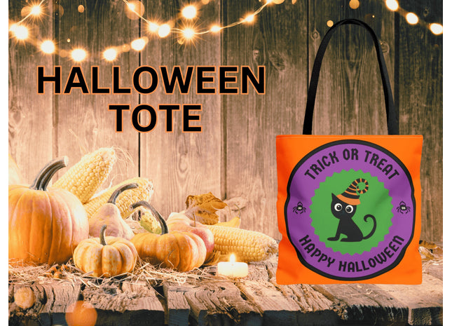Halloween Bag | Trick or Treat Bag | Black Cat Tote Bag | Kids Candy Bag