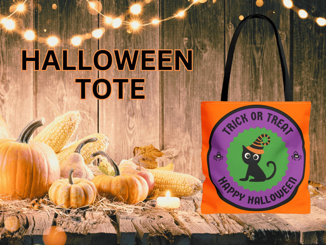 Halloween Bag | Trick or Treat Bag | Black Cat Tote Bag | Kids Candy Bag