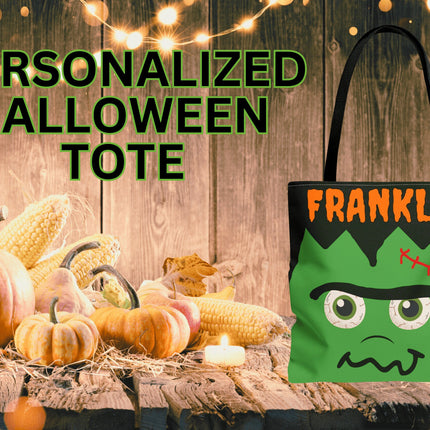 Personalized Halloween Bag | Trick or Treat Bag | Frankenstein Tote Bag | Customized Candy Bag