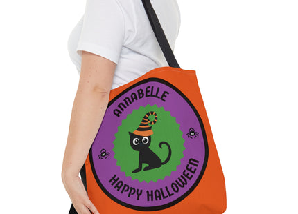 Personalized Halloween Bag | Trick or Treat Bag | Black Cat Tote Bag | Customized Candy Bag
