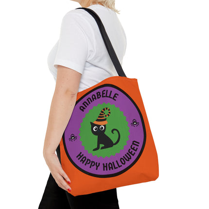 Personalized Halloween Bag | Trick or Treat Bag | Black Cat Tote Bag | Customized Candy Bag