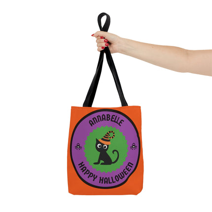 Personalized Halloween Bag | Trick or Treat Bag | Black Cat Tote Bag | Customized Candy Bag