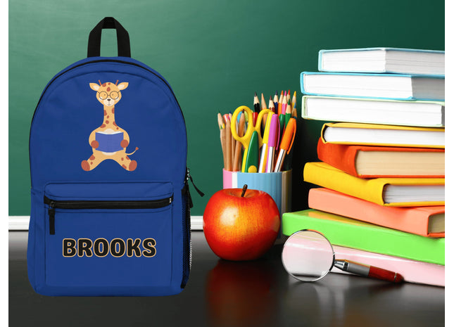 Kids Giraffe School Backpack | Personalized School Bag | Back to School | Dark Blue Book Bag