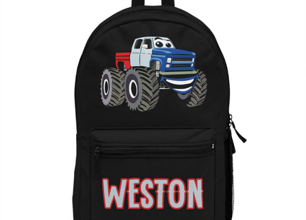 Kids Monster Truck School Backpack | Personalized School Bag | Back to School | Black Book Bag