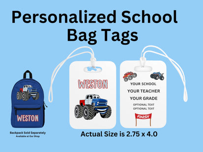 Kids School Backpack Tag | Monster Truck Schoolbag Label | Back to School Personalized Label | Personalized Kids Backpack