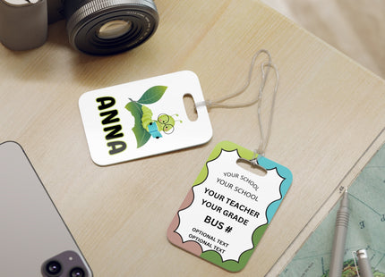 Kids School Backpack Tag | Bookworm Schoolbag Label | Back to School Personalized Label | Personalized Kids Backpack