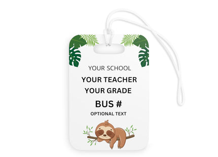 Kids School Backpack Tag | Sloth Schoolbag Label | Back to School Personalized Label | Personalized Kids Backpack