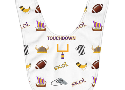 SKOL Football Bib | Minnesota Baby Bib | White Fleece Football Bib | Skol Baby Gift