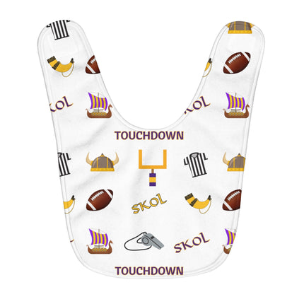 SKOL Football Bib | Minnesota Baby Bib | White Fleece Football Bib | Skol Baby Gift
