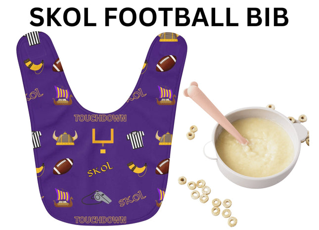 SKOL Football Bib | Minnesota Baby Bib | Purple Fleece Football Bib | Skol Baby Gift