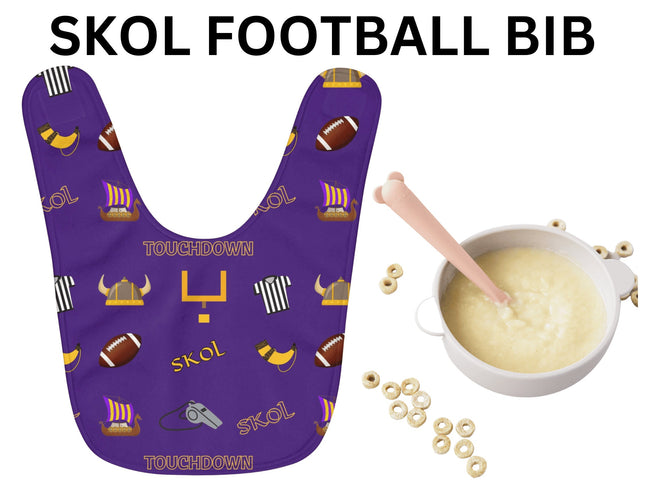 SKOL Football Bib | Minnesota Baby Bib | Purple Fleece Football Bib | Skol Baby Gift