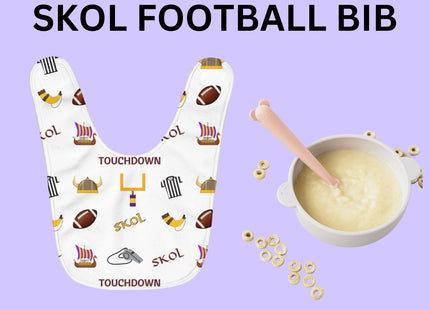 SKOL Football Bib | Minnesota Baby Bib | White Fleece Football Bib | Skol Baby Gift