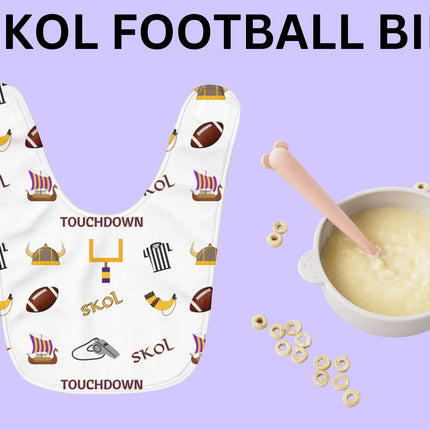 SKOL Football Bib | Minnesota Baby Bib | White Fleece Football Bib | Skol Baby Gift