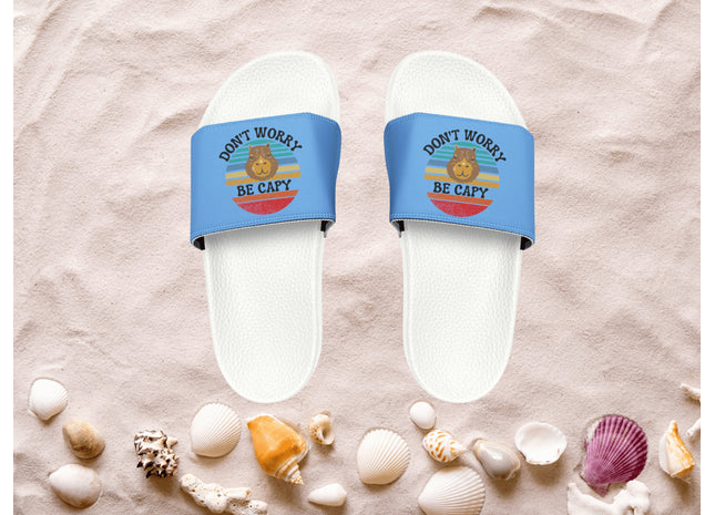 Men's Beach Sandals | Capybara Sandals | Youth Flip Flops | Men's Slide Sandals | Retro Sandals | Don't Worry Be Capy Light Blue Shoes
