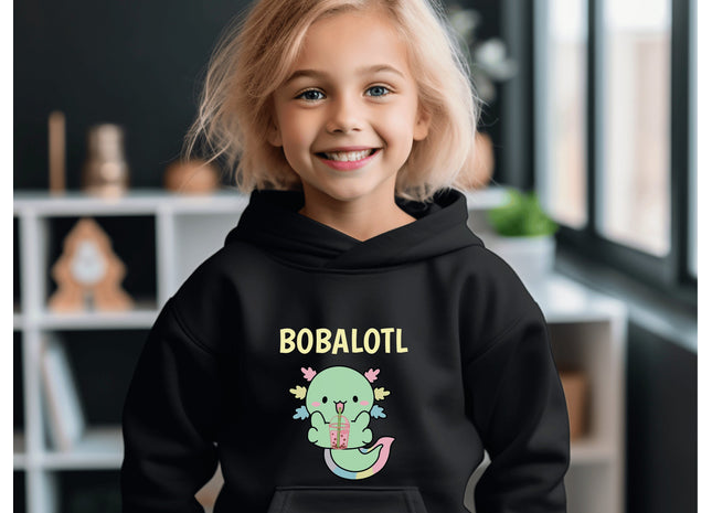 Kids Axolotl Sweatshirt | Youth Hooded Sweatshirt | Animal Lover Gift | Child Axolotl Gift | Boba Tea Hoodie