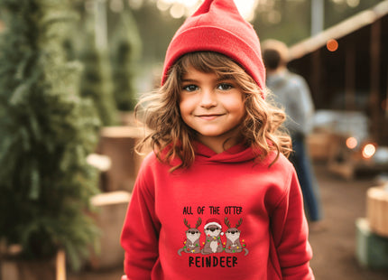 Kids Christmas Sweatshirt | Youth Hooded Sweatshirt | Reindeer Gift | Child Otter Gift | Christmas Hoodie