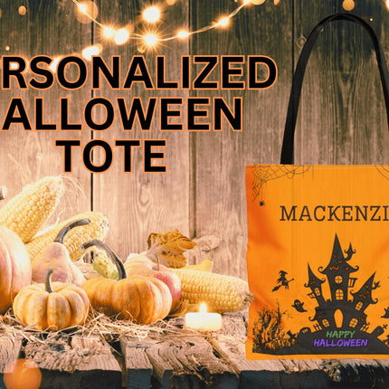 Personalized Halloween Bag | Trick or Treat Bag | Haunted House Tote Bag | Customized Candy Bag