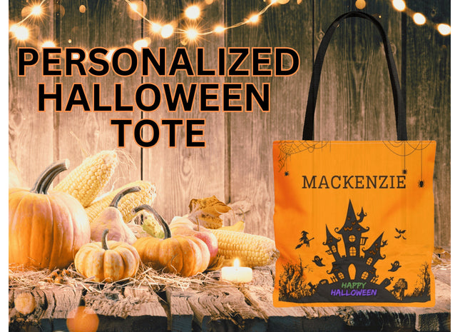 Personalized Halloween Bag | Trick or Treat Bag | Haunted House Tote Bag | Customized Candy Bag