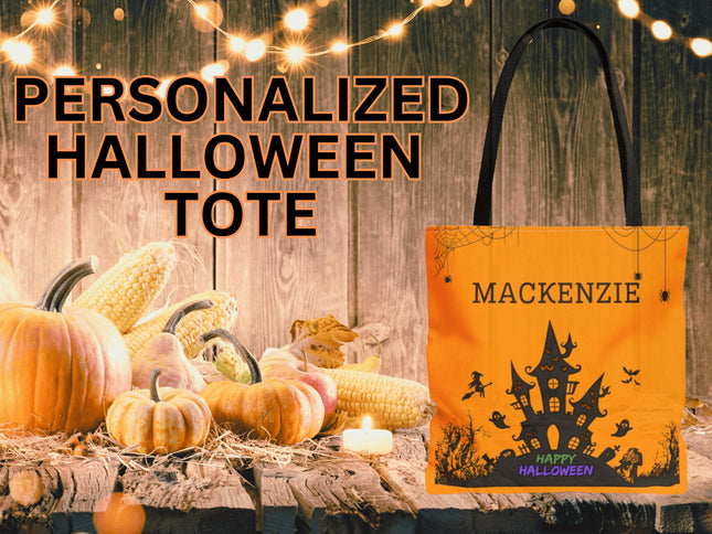 Personalized Halloween Bag | Trick or Treat Bag | Haunted House Tote Bag | Customized Candy Bag