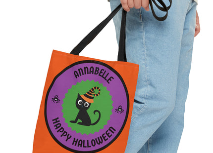 Personalized Halloween Bag | Trick or Treat Bag | Black Cat Tote Bag | Customized Candy Bag