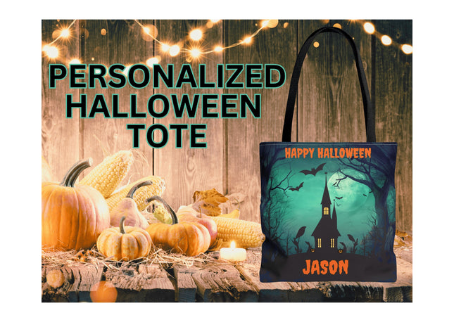 Personalized Halloween Bag | Trick or Treat Bag | Haunted House Tote Bag | Customized Candy Bag