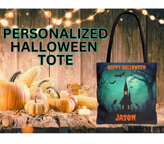 Personalized Halloween Bag | Trick or Treat Bag | Haunted House Tote Bag | Customized Candy Bag
