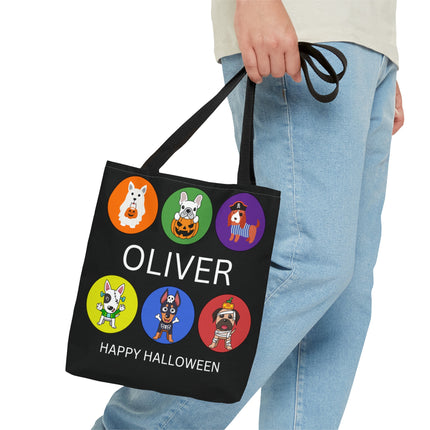 Personalized Halloween Bag | Trick or Treat Bag | Kids Tote Bag | Customized Candy Bag |Trick or Treat Costume Dogs