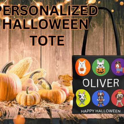 Personalized Halloween Bag | Trick or Treat Bag | Kids Tote Bag | Customized Candy Bag |Trick or Treat Costume Dogs