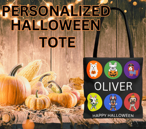 Personalized Halloween Bag | Trick or Treat Bag | Kids Tote Bag | Customized Candy Bag |Trick or Treat Costume Dogs