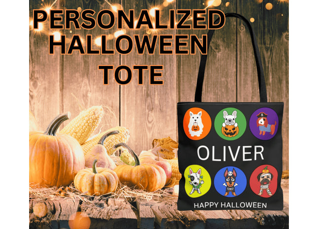Personalized Halloween Bag | Trick or Treat Bag | Kids Tote Bag | Customized Candy Bag |Trick or Treat Costume Dogs