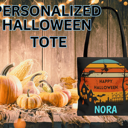Personalized Halloween Bag | Trick or Treat Bag | Kids Tote Bag | Customized Candy Bag Retro |Trick or Treat Bag