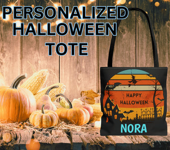 Personalized Halloween Bag | Trick or Treat Bag | Kids Tote Bag | Customized Candy Bag Retro |Trick or Treat Bag