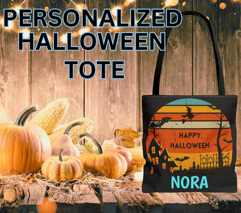 Personalized Halloween Bag | Trick or Treat Bag | Kids Tote Bag | Customized Candy Bag Retro |Trick or Treat Bag