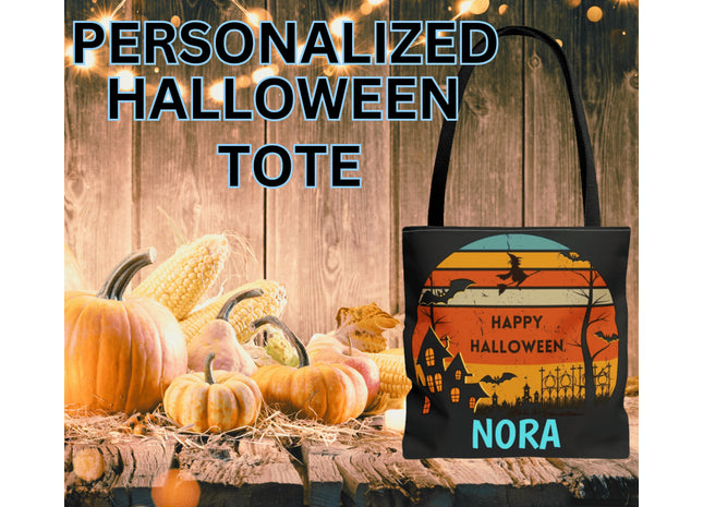 Personalized Halloween Bag | Trick or Treat Bag | Kids Tote Bag | Customized Candy Bag Retro |Trick or Treat Bag