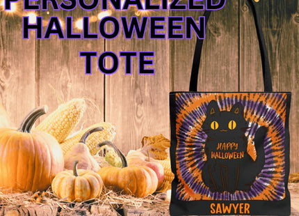 Personalized Halloween Bag | Trick or Treat Bag | Kids Tote Bag | Customized Candy Bag |Trick or Treat Black Cat