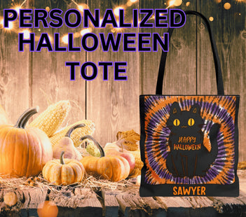 Personalized Halloween Bag | Trick or Treat Bag | Kids Tote Bag | Customized Candy Bag |Trick or Treat Black Cat