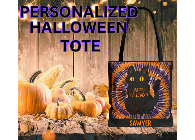 Personalized Halloween Bag | Trick or Treat Bag | Kids Tote Bag | Customized Candy Bag |Trick or Treat Black Cat