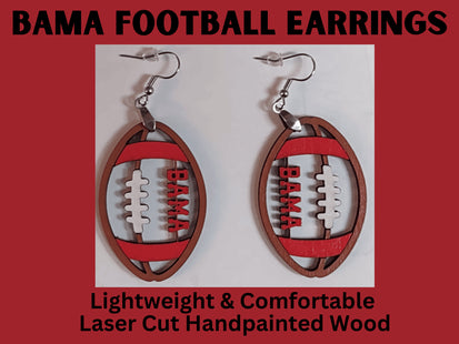 Bama Wood Earrings, Alabama Football Earrings, Handmade Earrings, Crimson Tide Earrings