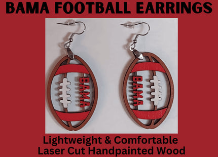 Bama Wood Earrings, Alabama Football Earrings, Handmade Earrings, Crimson Tide Earrings, Alabama Gift